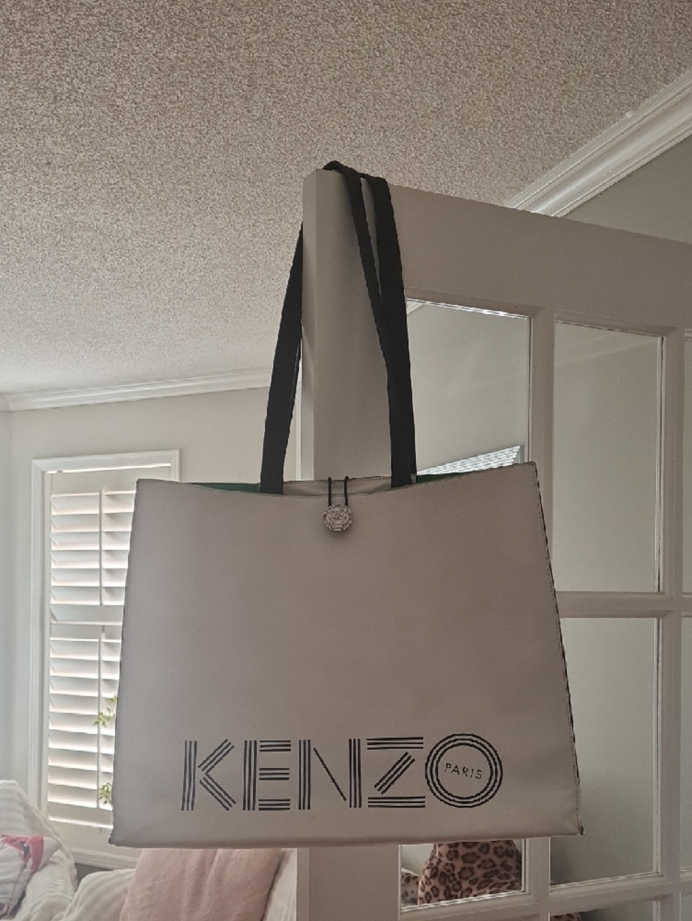Kenzo White Tote with Black Straps and Logo